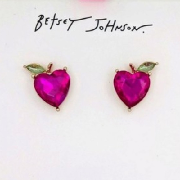 Betsey Johnson Pink Heart Earrings with Green Accents - Picture 4 of 4